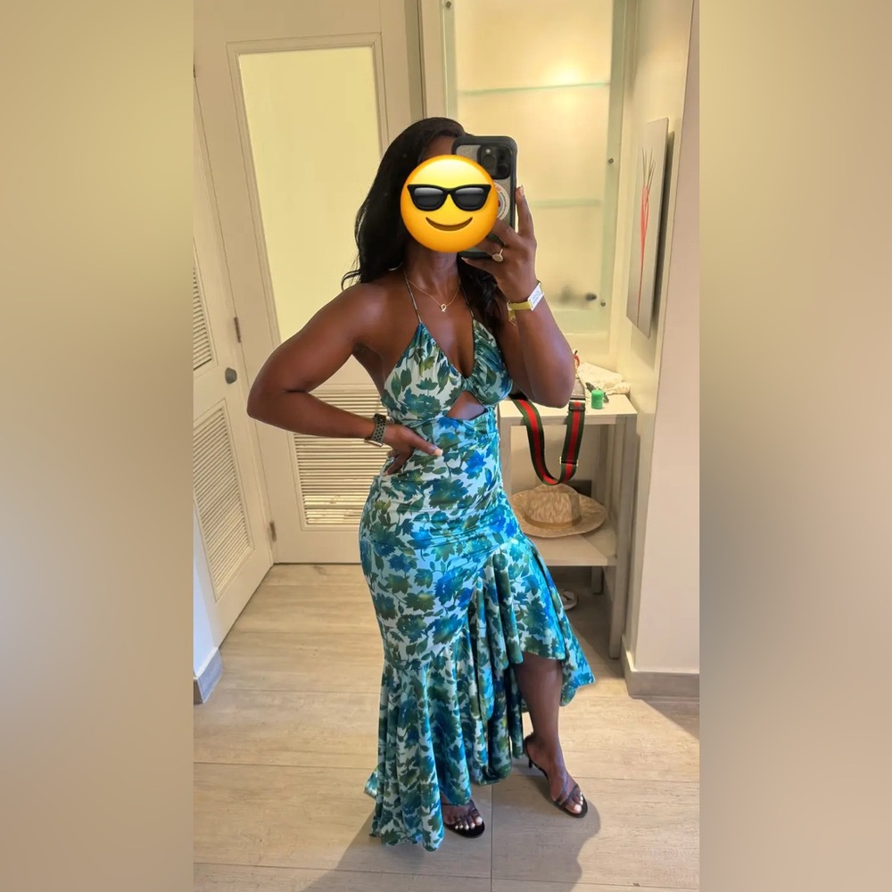 Floral Halter Maxi Dress - Blue and Green